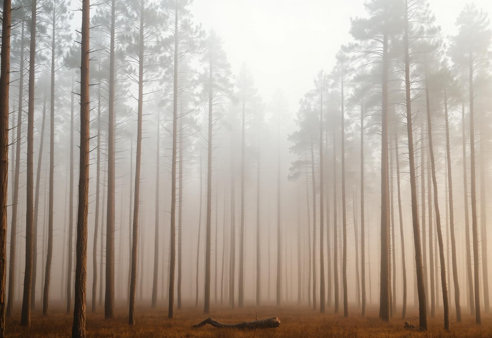 Stilla skog i mjuk dimma